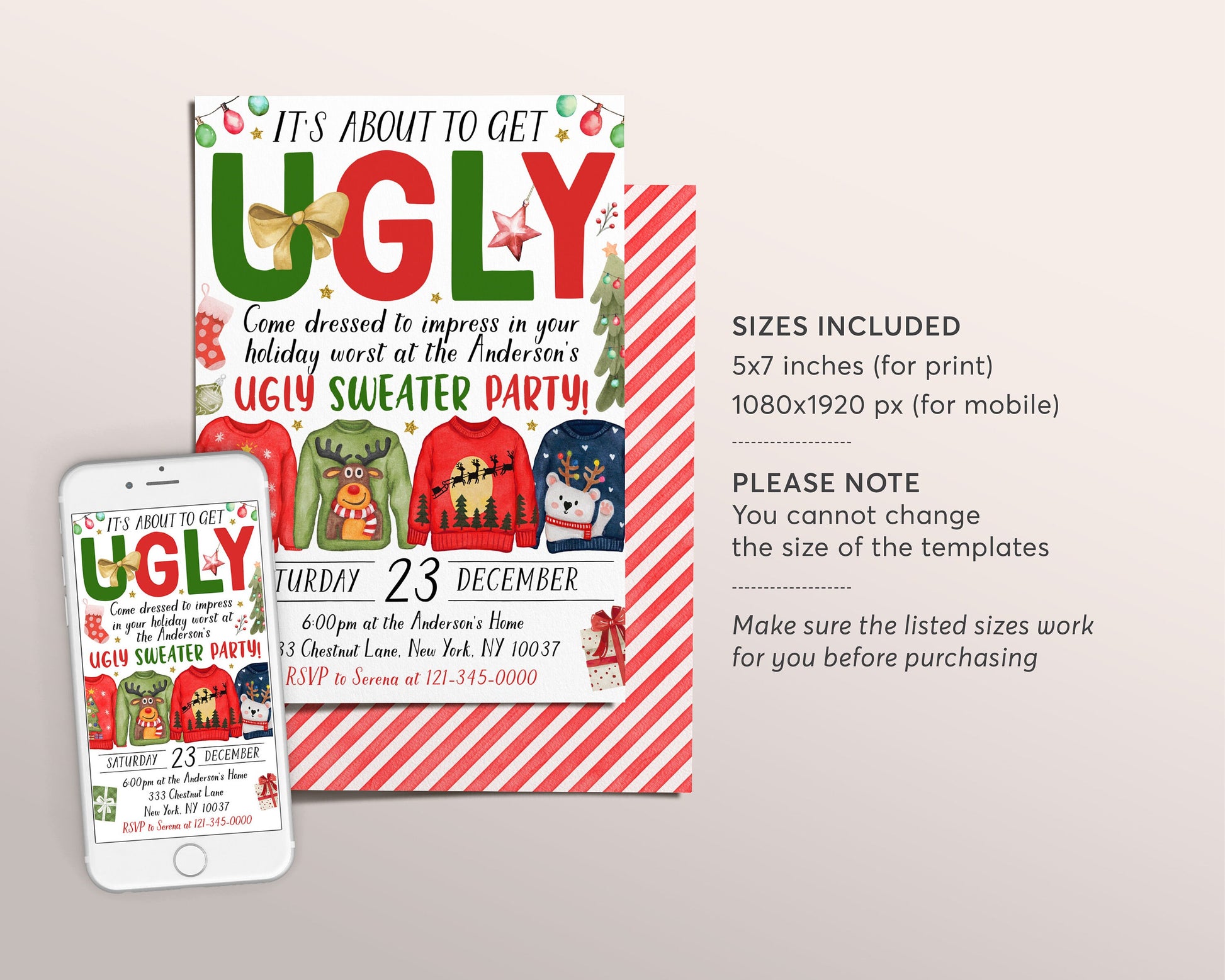 christmas party best dressed and ugly sweater invite Ugly Sweater Party / Christmas Party Invitation / Holiday Party / Chalkboard Invitation / Digital Invitation / Custom Printing