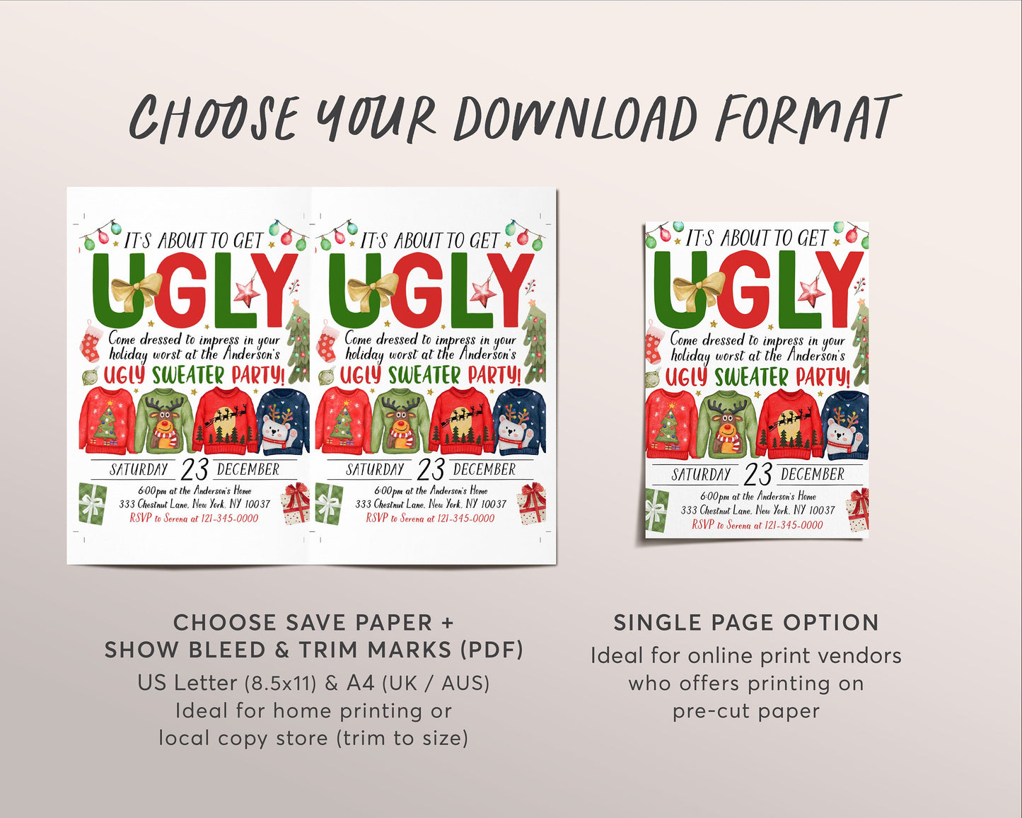 Ugly Sweater Christmas Party Invitation Editable Template, It's About To Get Ugly Holiday Party Invite For Adults And Kids, Winter Evite