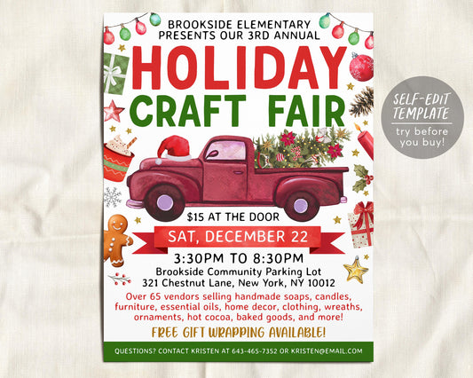 Holiday Craft Fair Flyer Editable Template