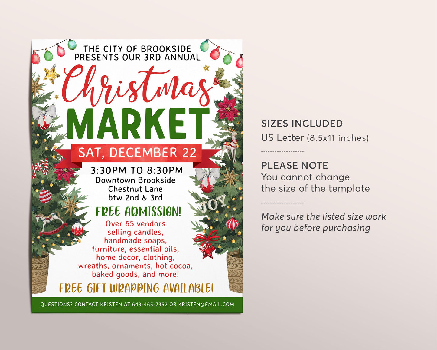 Christmas Market Flyer Editable Template, Holiday Market Poster, Winter Fest Vendor Craft Show, School Community Boutique Shopping Event