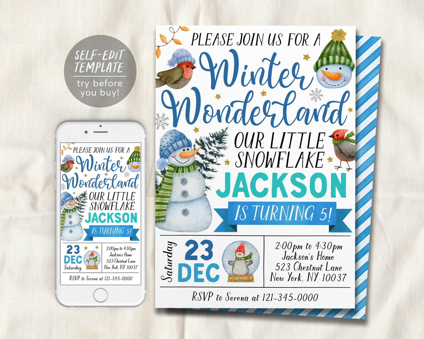 Winter Wonderland Birthday Invitation Editable Template