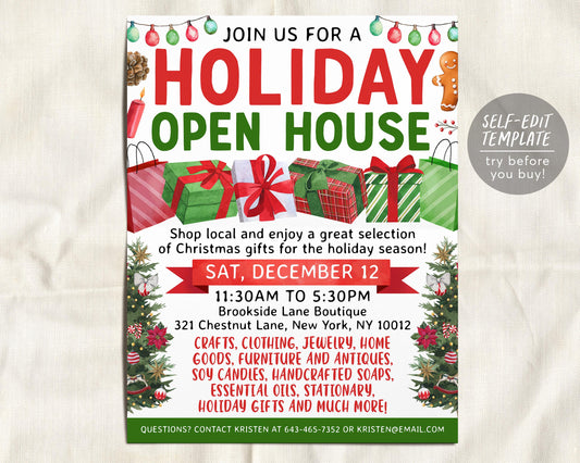 Holiday Open House Flyer Editable Template