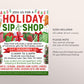 Sip and Shop Holiday Boutique Flyer Editable Template, Christmas Pop up Shop Shopping Event Invitation, Winter Open House Shopping Event