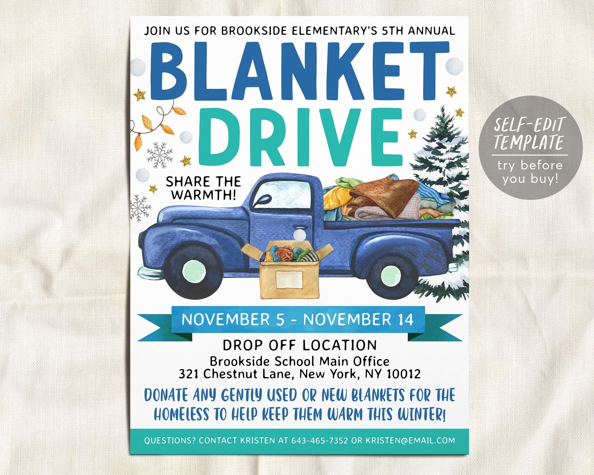 Blanket Drive Flyer Editable Template