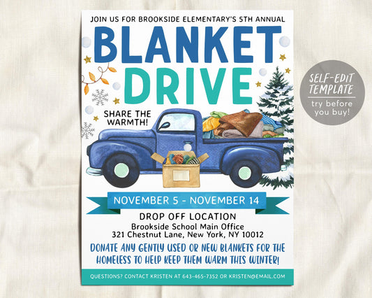 Blanket Drive Flyer Editable Template