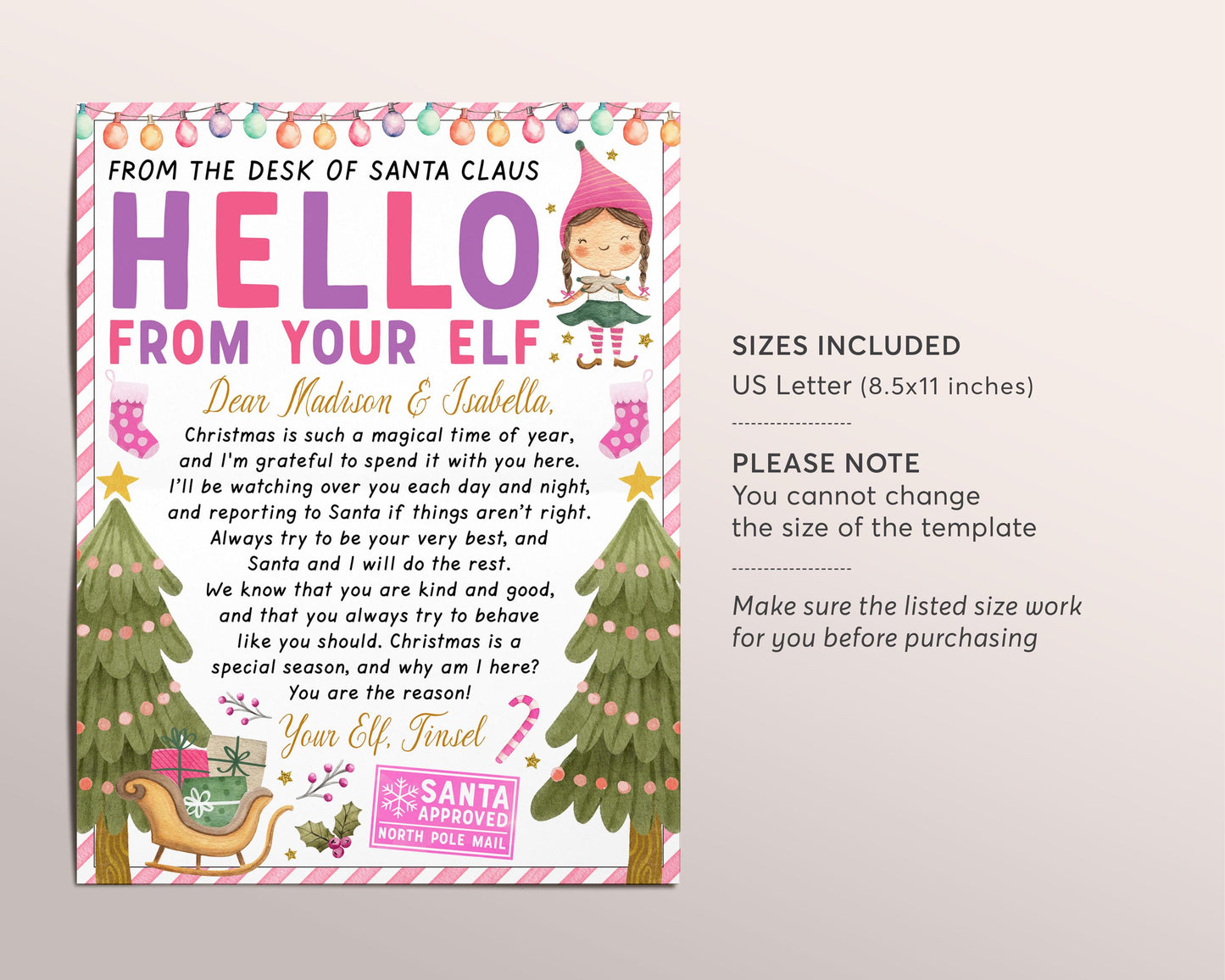 Pink Girl Elf Hello Letter Editable Template, Arrival Note From Elf, First Time New Elf Visiting Letter, Christmas Welcome Letter Activity