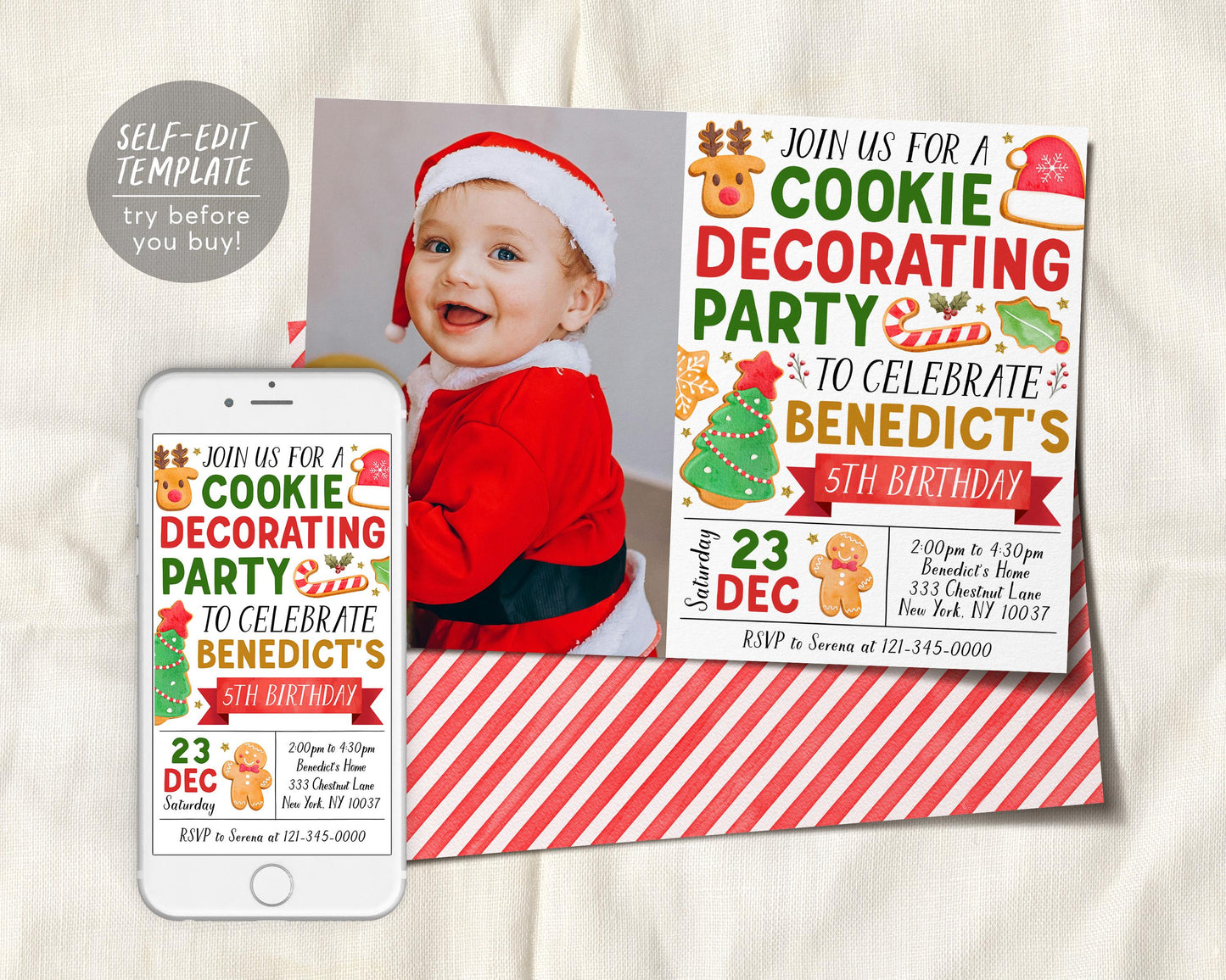 Christmas Cookie Decorating Birthday Invitation With Photo Editable Template