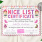 Pink Nice List Certificate Editable Template