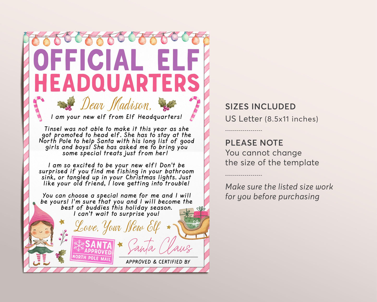 Pink Girl Elf Replacement Letter Editable Template, Elf Welcome Letter Note, New Elf Visiting Letter, Christmas Activity, Elf Retirement