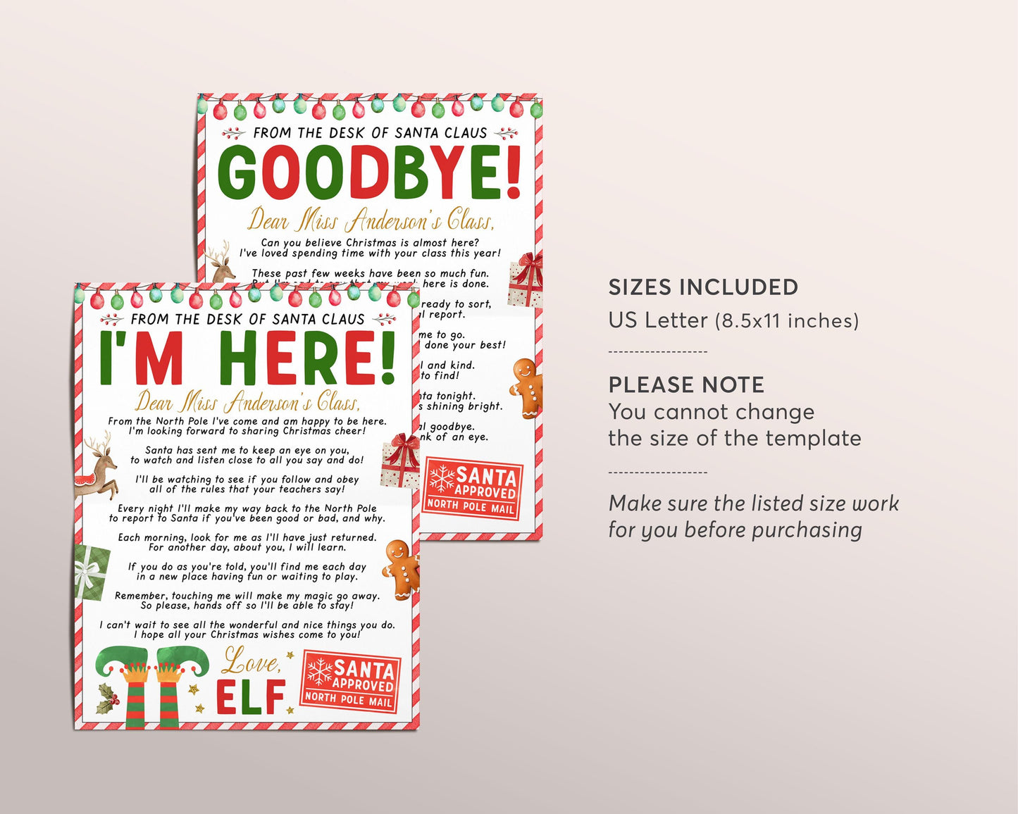 Elf Letter for Classroom Editable Template, Elf Arrival And Goodbye Note, New Elf Visiting Letter, Teacher Christmas Activity For Students