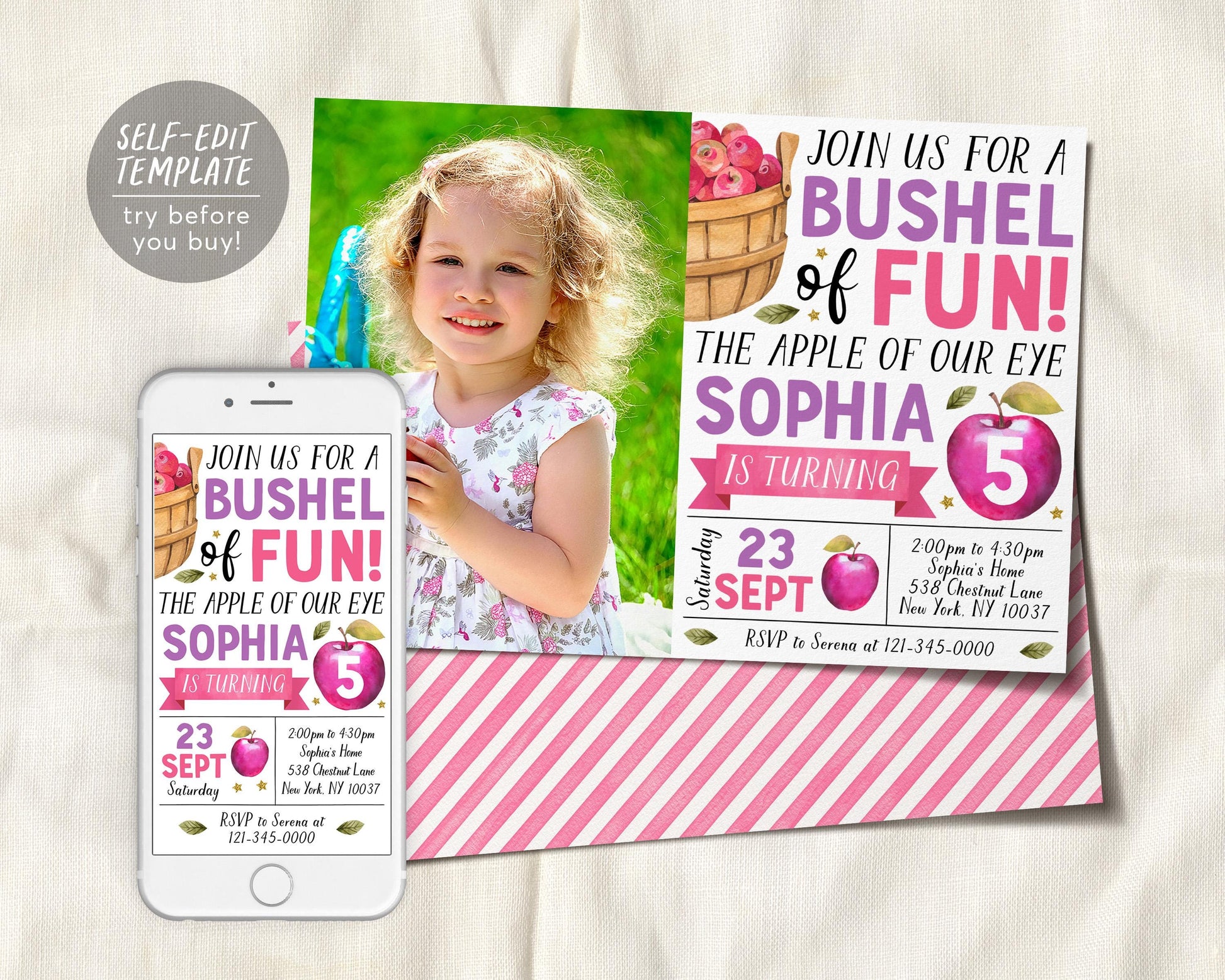 Apple Birthday Invitation With Photo Editable Template