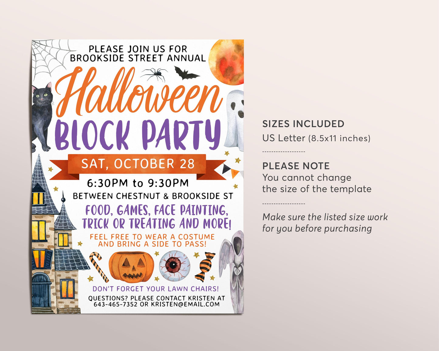 Halloween Block Party Flyer Editable Template, Spooktacular Neighborhood Costume Party Flyer Invitation, Fall Autumn Block Party Invite