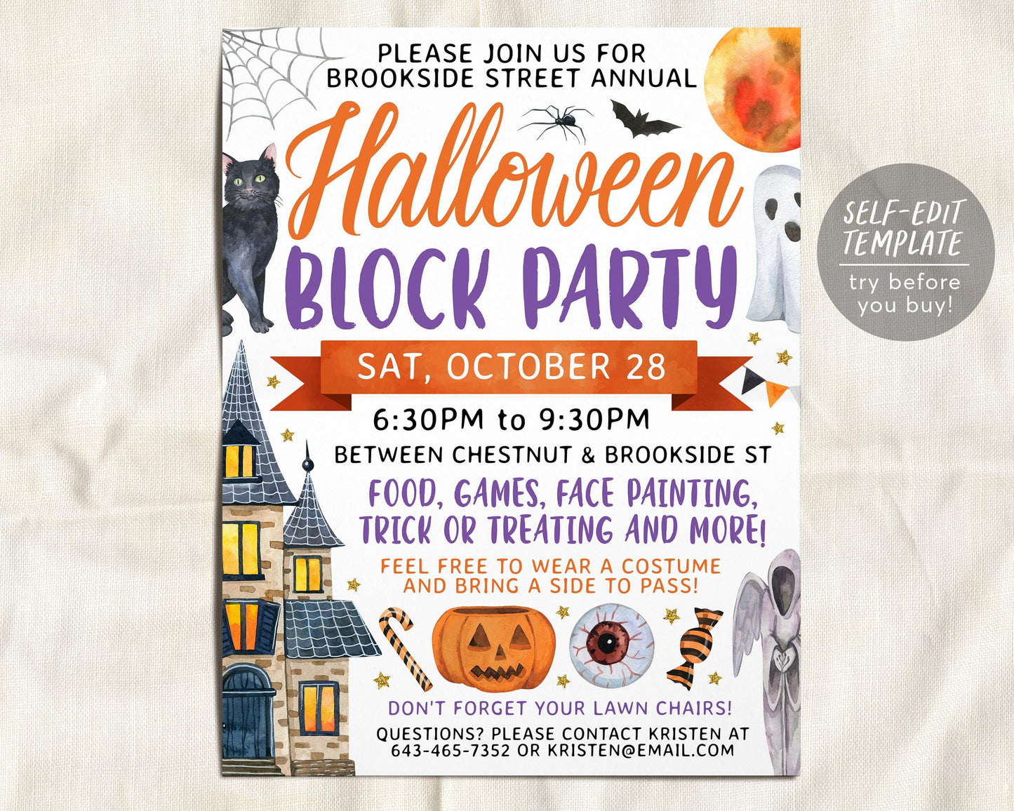 Halloween Block Party Flyer Editable Template