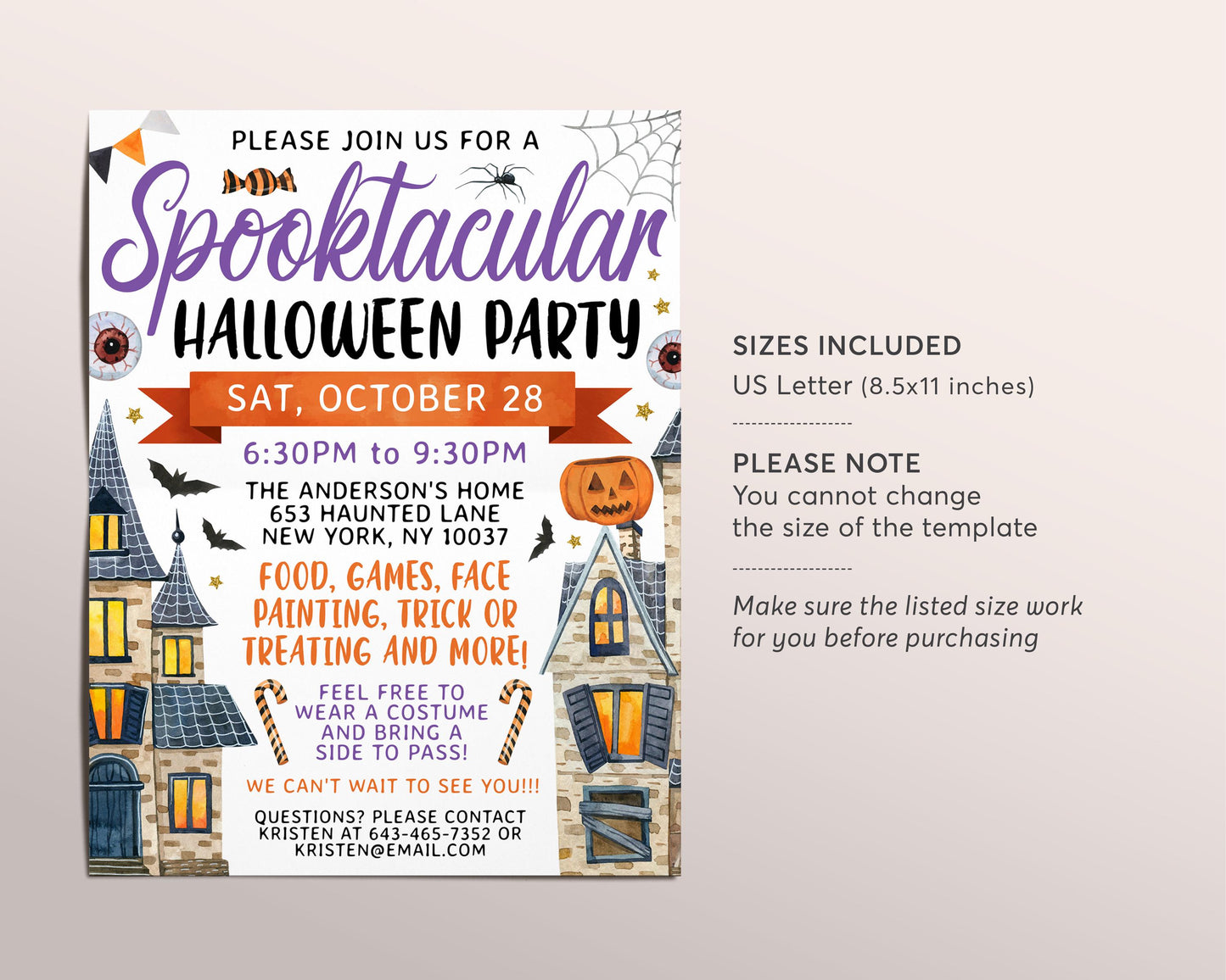 Halloween Party Flyer Editable Template, Spooktacular Costume Party Flyer Invitation, Fall Party Invite For School PTO, Trick or Treating