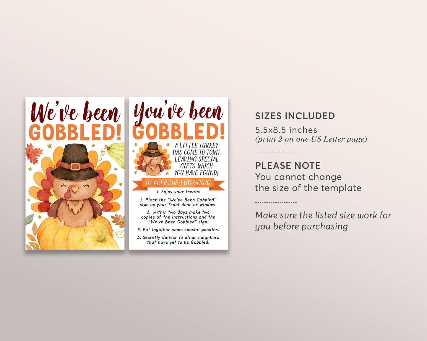 We've Been Gobbled Game Editable Template, You've Been Gobbled Turkey, Thanksgiving Activity Tradition Sign Instructions Neighbors