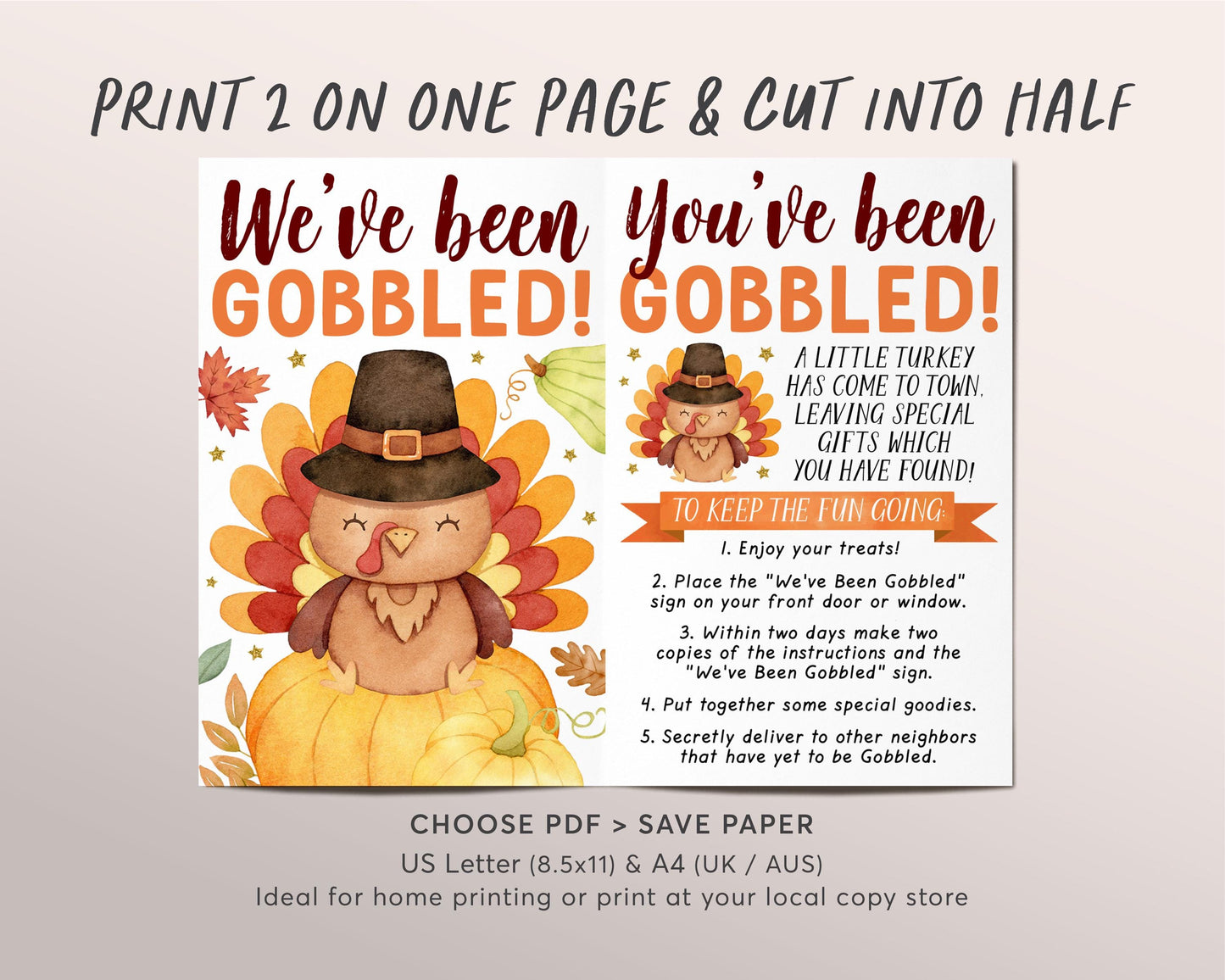 We've Been Gobbled Game Editable Template, You've Been Gobbled Turkey, Thanksgiving Activity Tradition Sign Instructions Neighbors