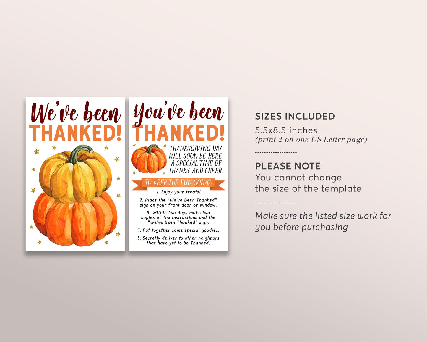 We've Been Thanked Editable Template, You've Been Thanked Pumpkins, Thanksgiving Fall Thank'd Game Activity Sign Instructions Kit Neighbors