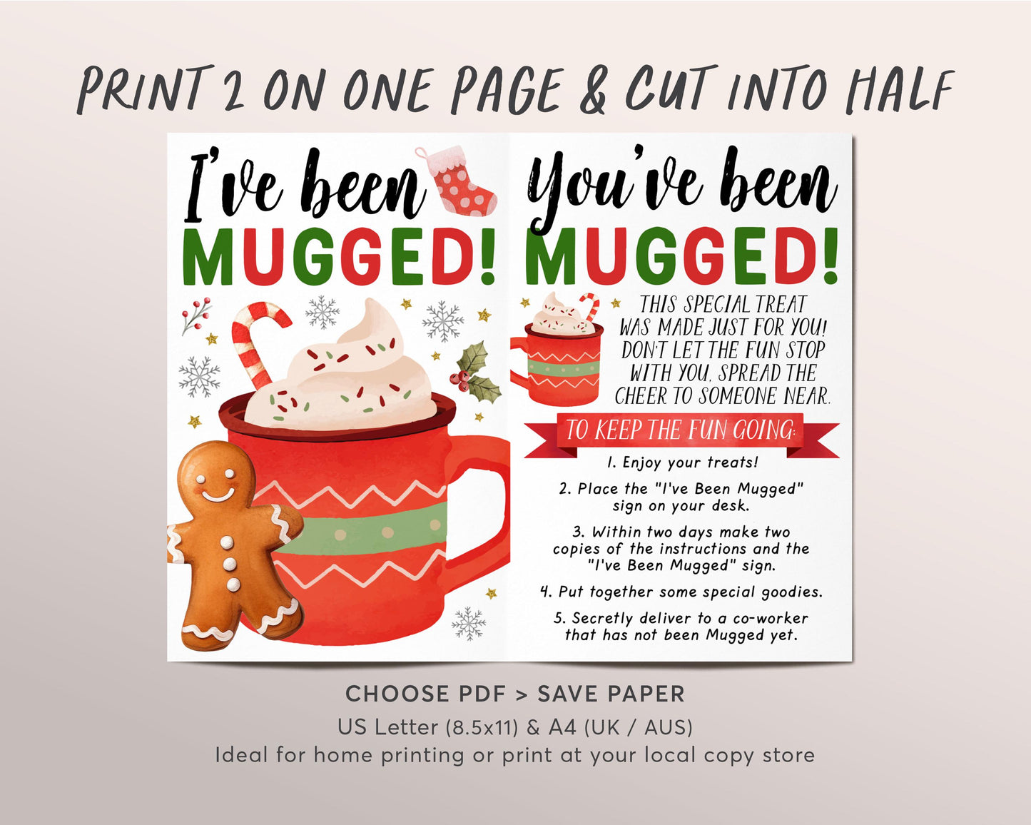 I've Been Mugged Coworker Game Editable Template, You've Been Mugged Office Christmas Party Game, Holiday Winter Sign Instructions Kit
