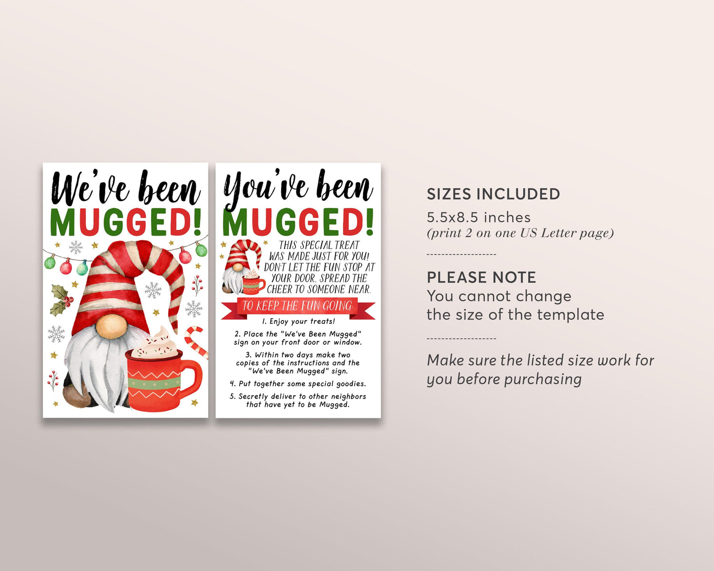 We've Been Mugged Christmas Game Editable Template, Gnome Neighborhood Holiday Game With Sign And Instructions, Winter Gifts For Neighbors