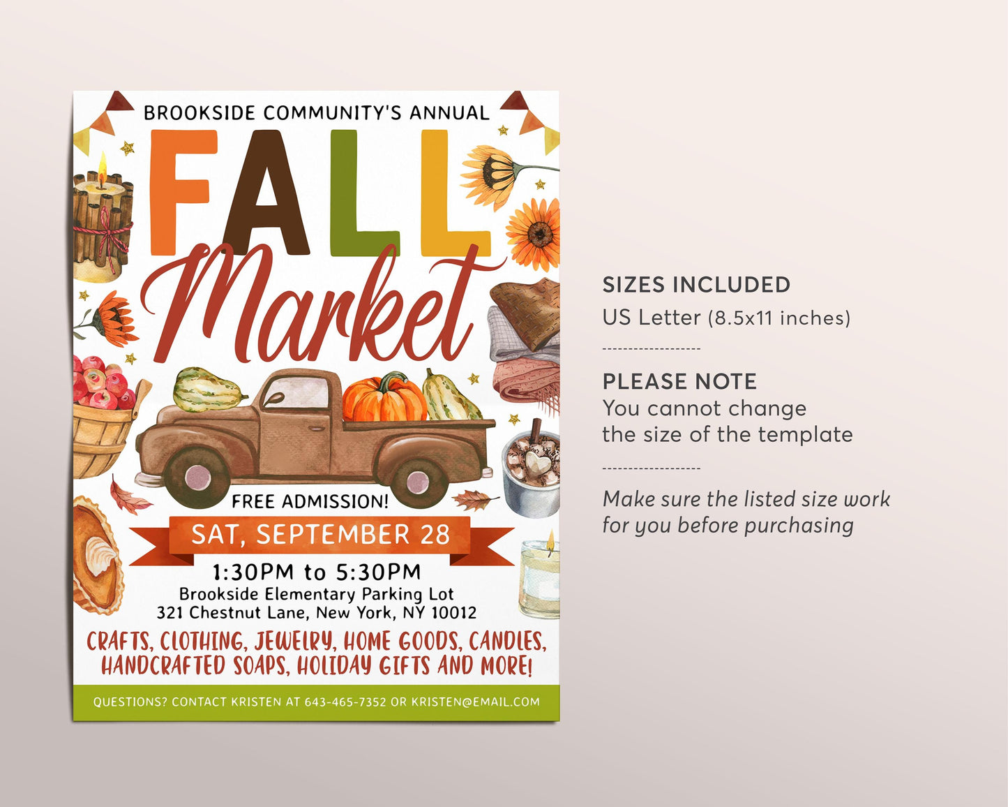 Fall Holiday Market Flyer Editable Template, Pumpkin Truck Fall Shopping Event, Autumn Craft Outdoor Fest Flyer Farmers Market Thanksgiving