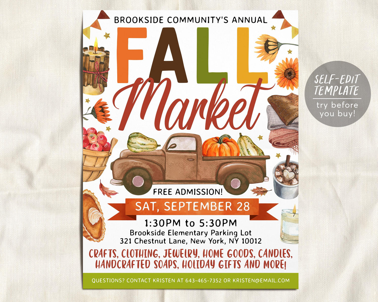 Fall Holiday Market Flyer Editable Template