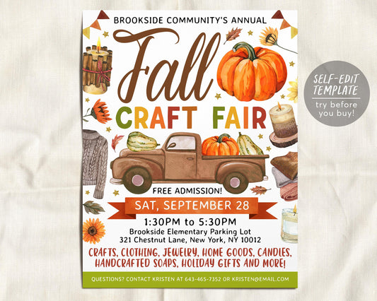 Fall Craft Fair Flyer Editable Template