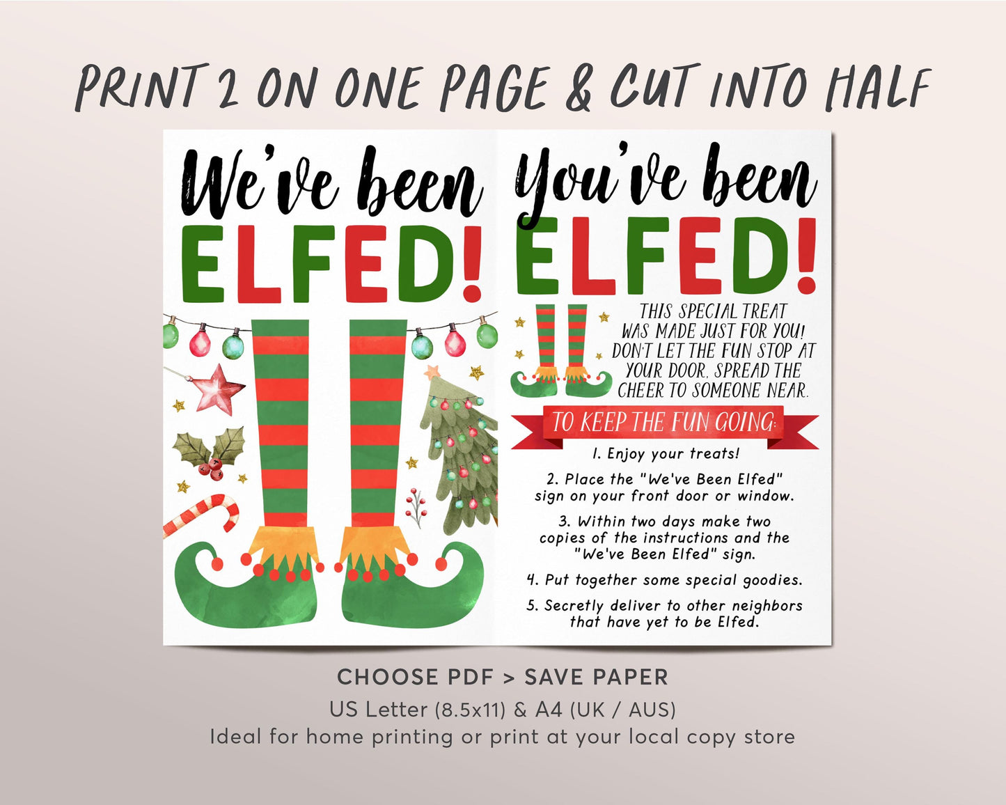 We've Been Elfed Christmas Game Editable Template, Elf Neighborhood Holiday Game With Sign And Instructions, Elf Winter Gifts For Neighbors