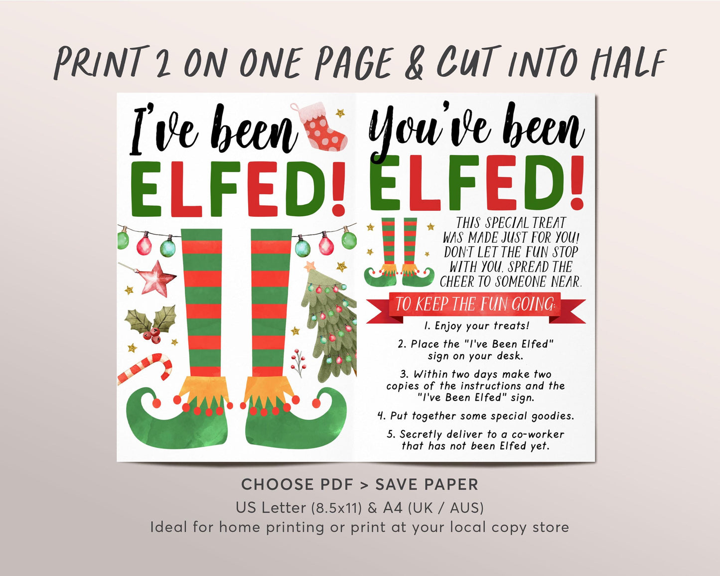 I've Been Elfed Coworker Game Editable Template, Elf You've Been Elfed Office Christmas Party Game, Holiday Elfed Sign and Instructions Kit