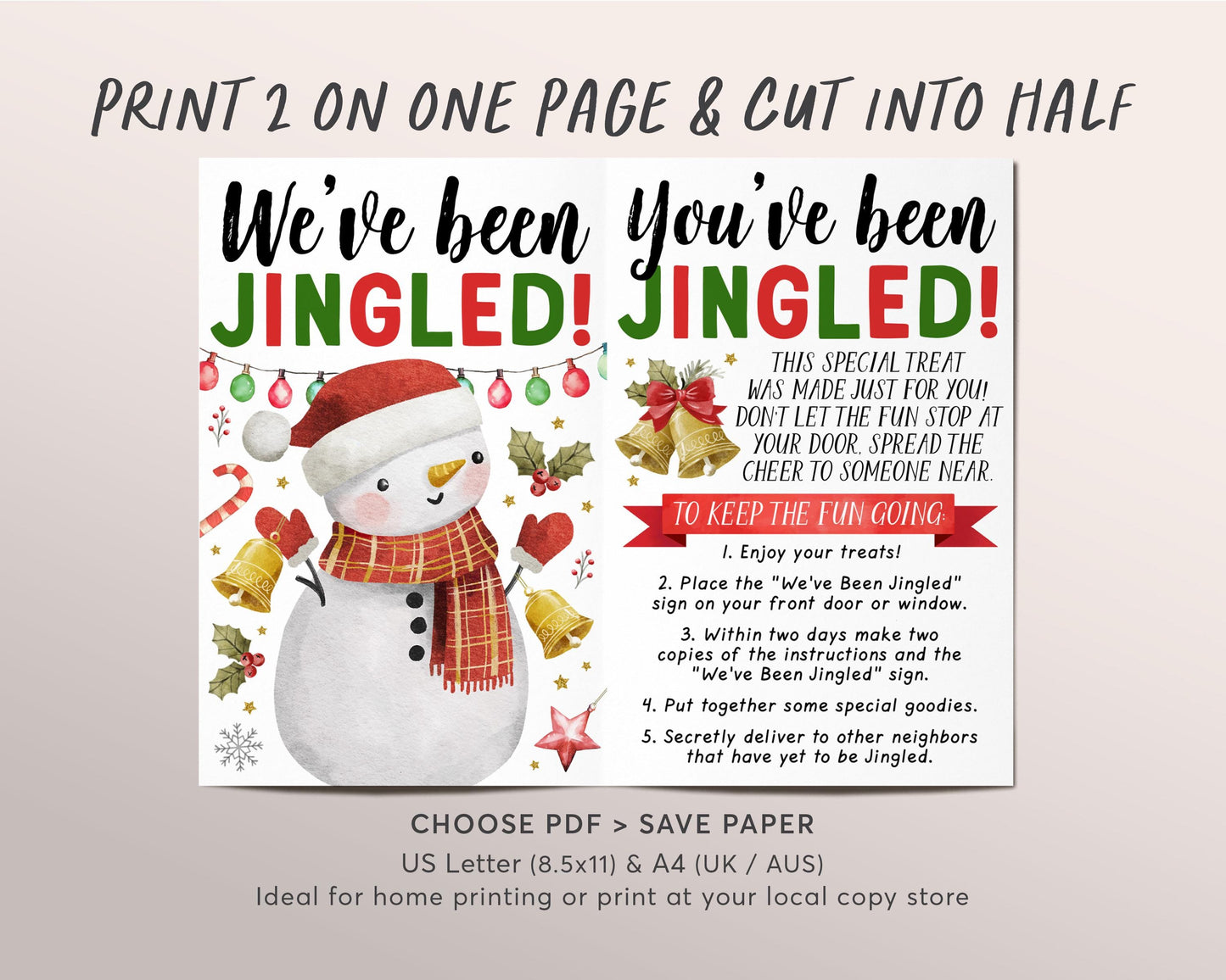 We've Been Jingled Winter Game Editable Template, Snowman You've Been Jingled, Neighborhood Christmas Holiday Game Sign And Instructions