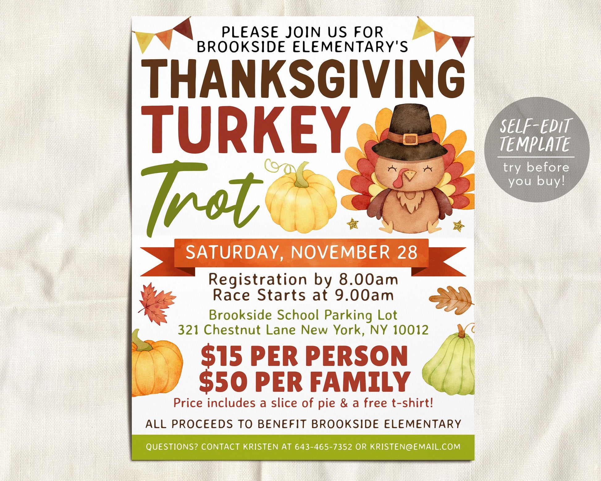 Thanksgiving Turkey Trot Flyer Editable Template