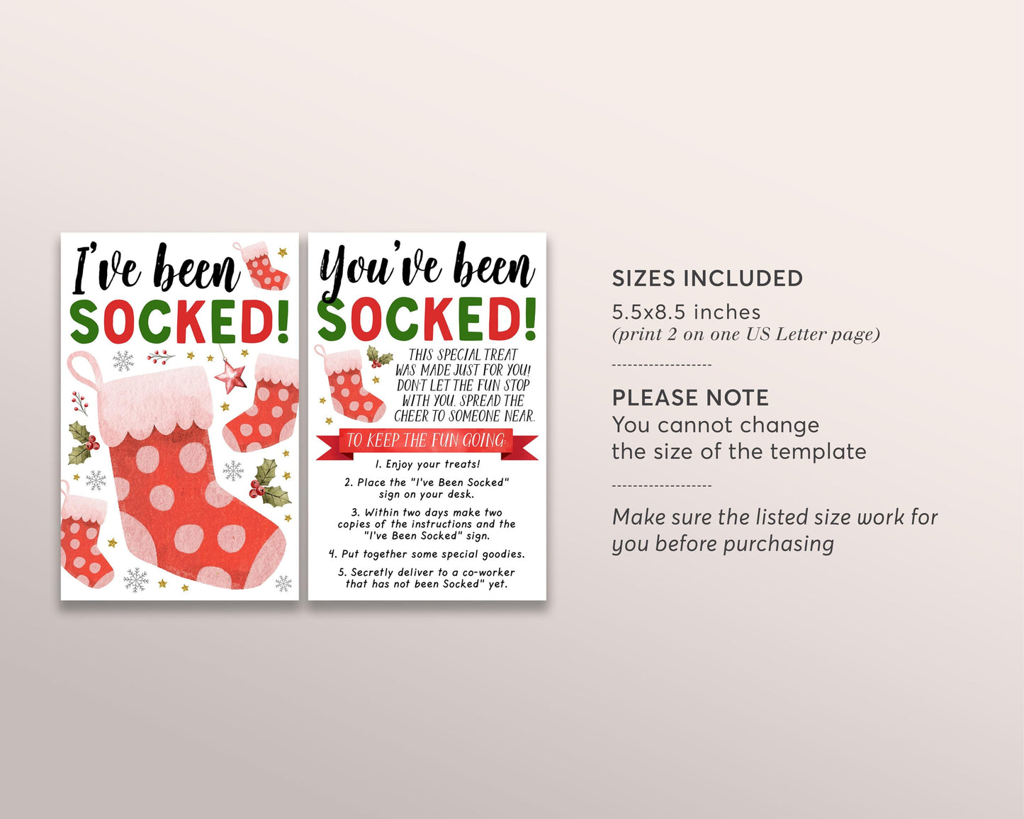 I've Been Socked Christmas Office Party Coworker Game Editable Template, Christmas Stocking You've Been Socked, Holiday Office Gift Exchange