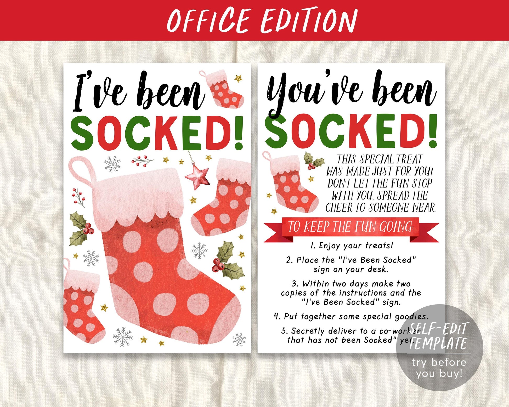 I&#39;ve Been Socked Christmas Office Party Game Editable Template