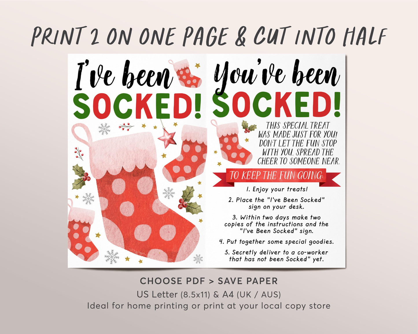 I've Been Socked Christmas Office Party Coworker Game Editable Template, Christmas Stocking You've Been Socked, Holiday Office Gift Exchange