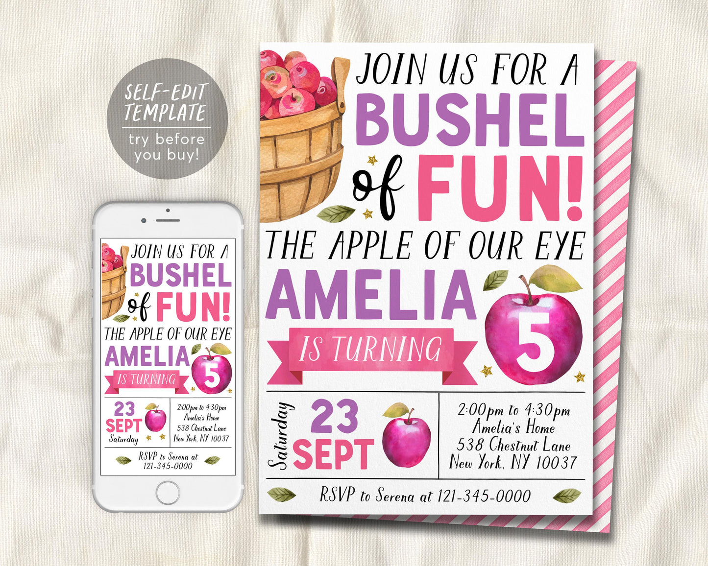 Apple Birthday Invitation Editable Template