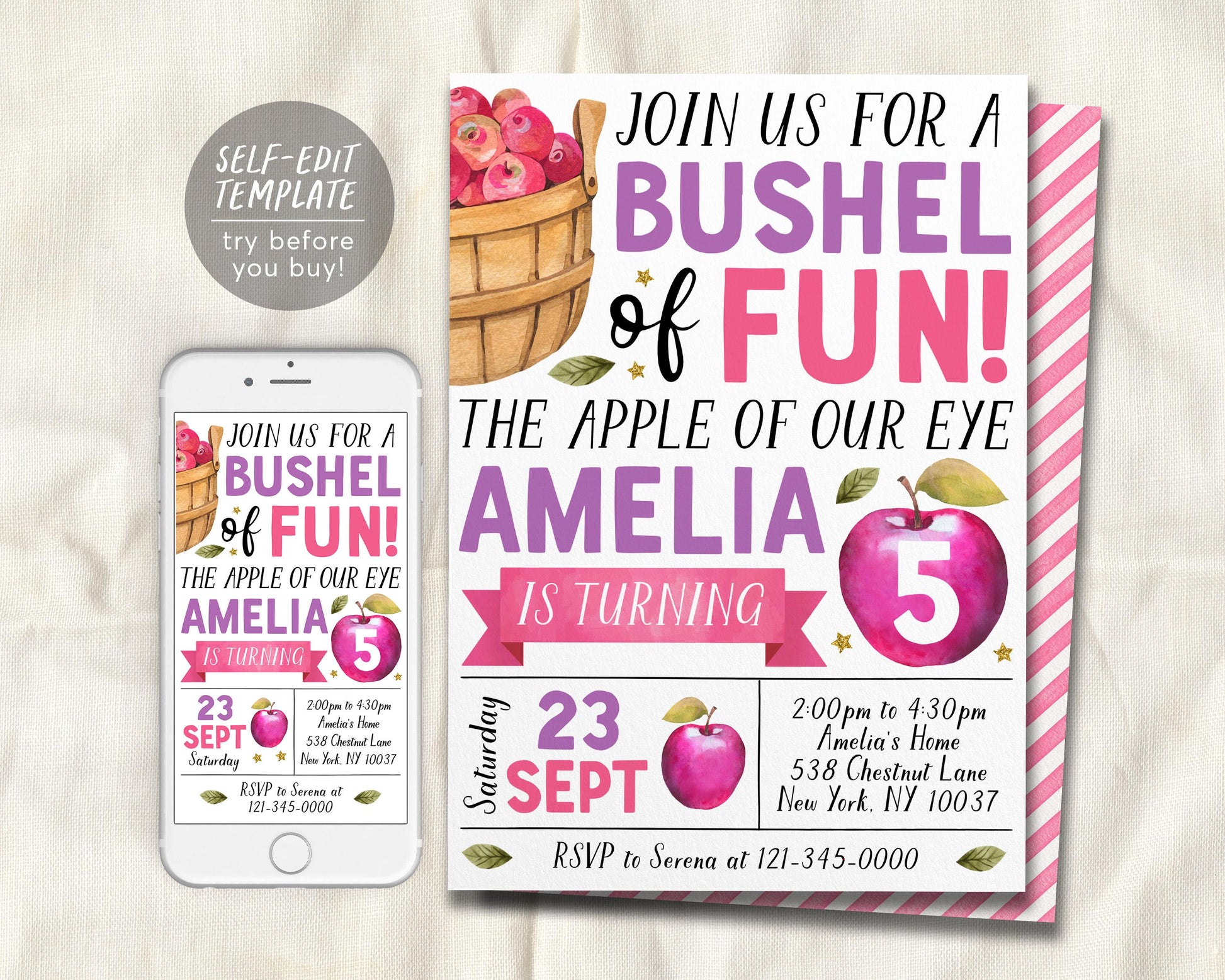 Apple Birthday Invitation Editable Template