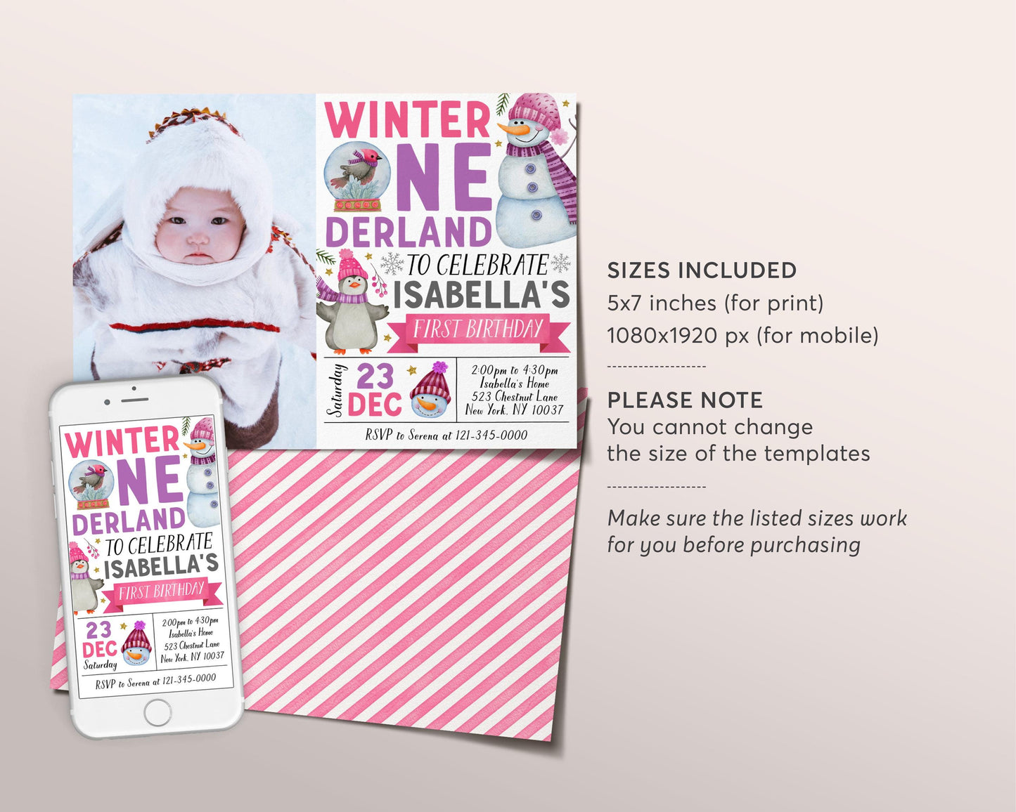 Winter Onederland First Birthday Invitation With Photo Editable Template, Girl Snowman Party Invite, Holiday Snow Much Fun Snowglobe Evite