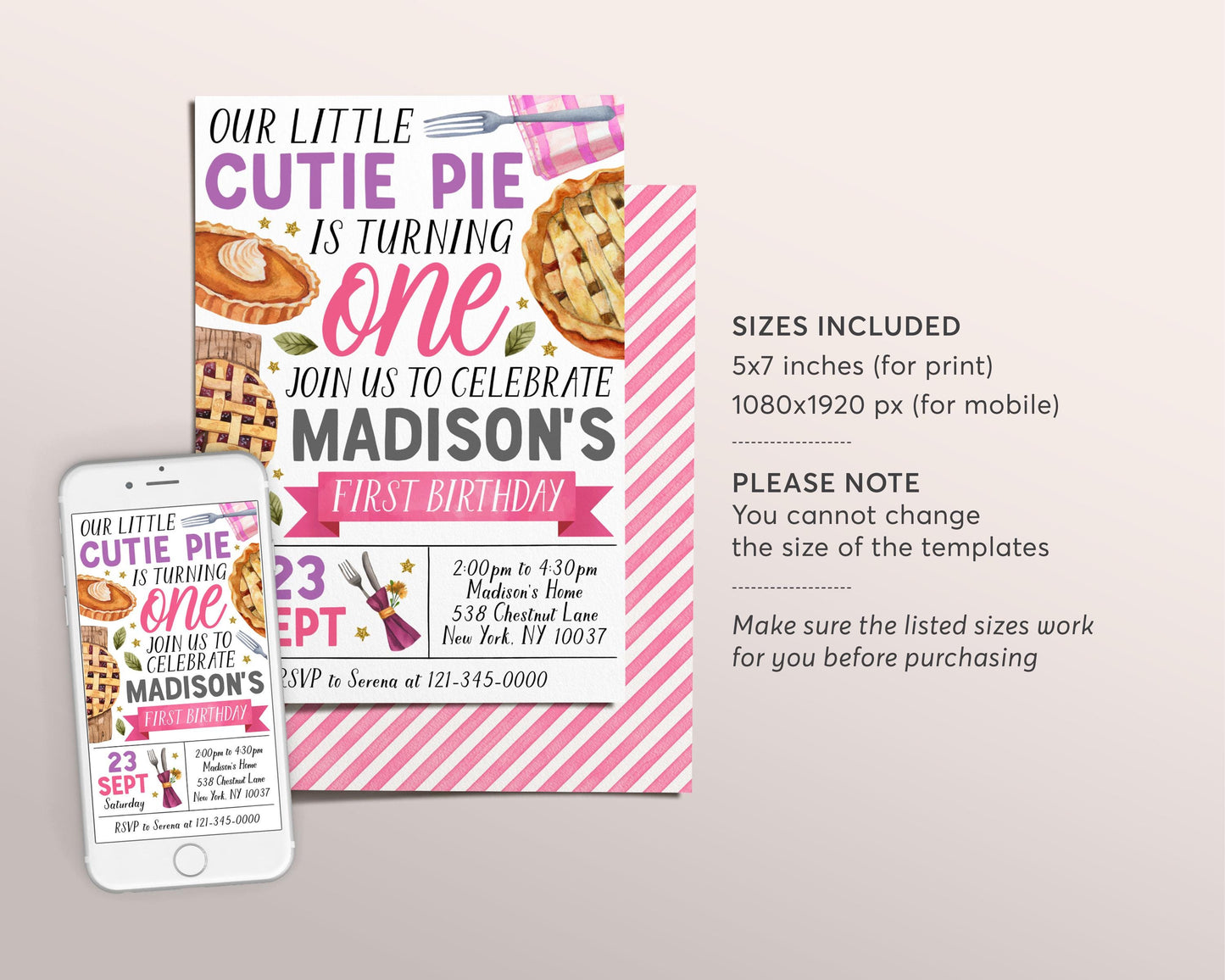 Cutie Pie First Birthday Invitation Editable Template, Fall Slice of Fun 1st Birthday Party Invite, Sweetie Pie Evite, Autumn Pumpkin Pie