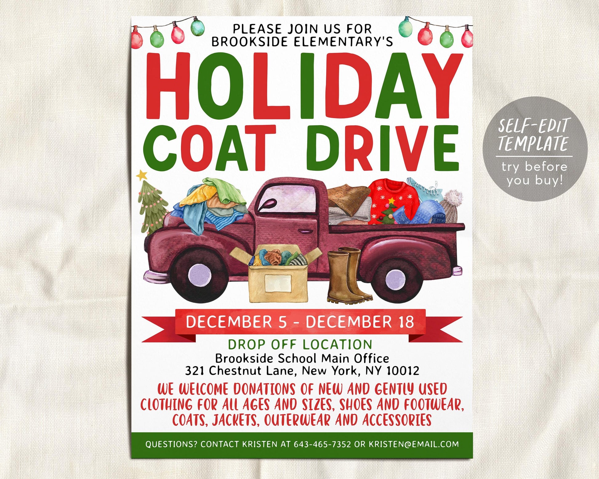 Holiday Coat Drive Flyer Editable Template