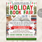 Holiday Book Fair Flyer Editable Template, Christmas Book Sale Fundraiser Poster, Winter Library School Community Shopping Literacy Event