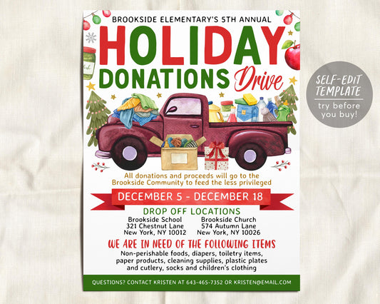 Holiday Donation Drive Flyer Editable Template