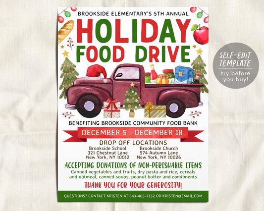 Holiday Food Drive Flyer Editable Template