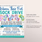 Winter Sock Drive Flyer Editable Template, Holiday Sock Donation Fundraiser Flyer, Winter School Church PTO PTA Community Charity Event