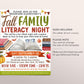 Family Fall Literacy Flyer Editable Template, School Book Sale School Literacy Event Fundraiser Invitation, Kids Autumn Library PTO PTA