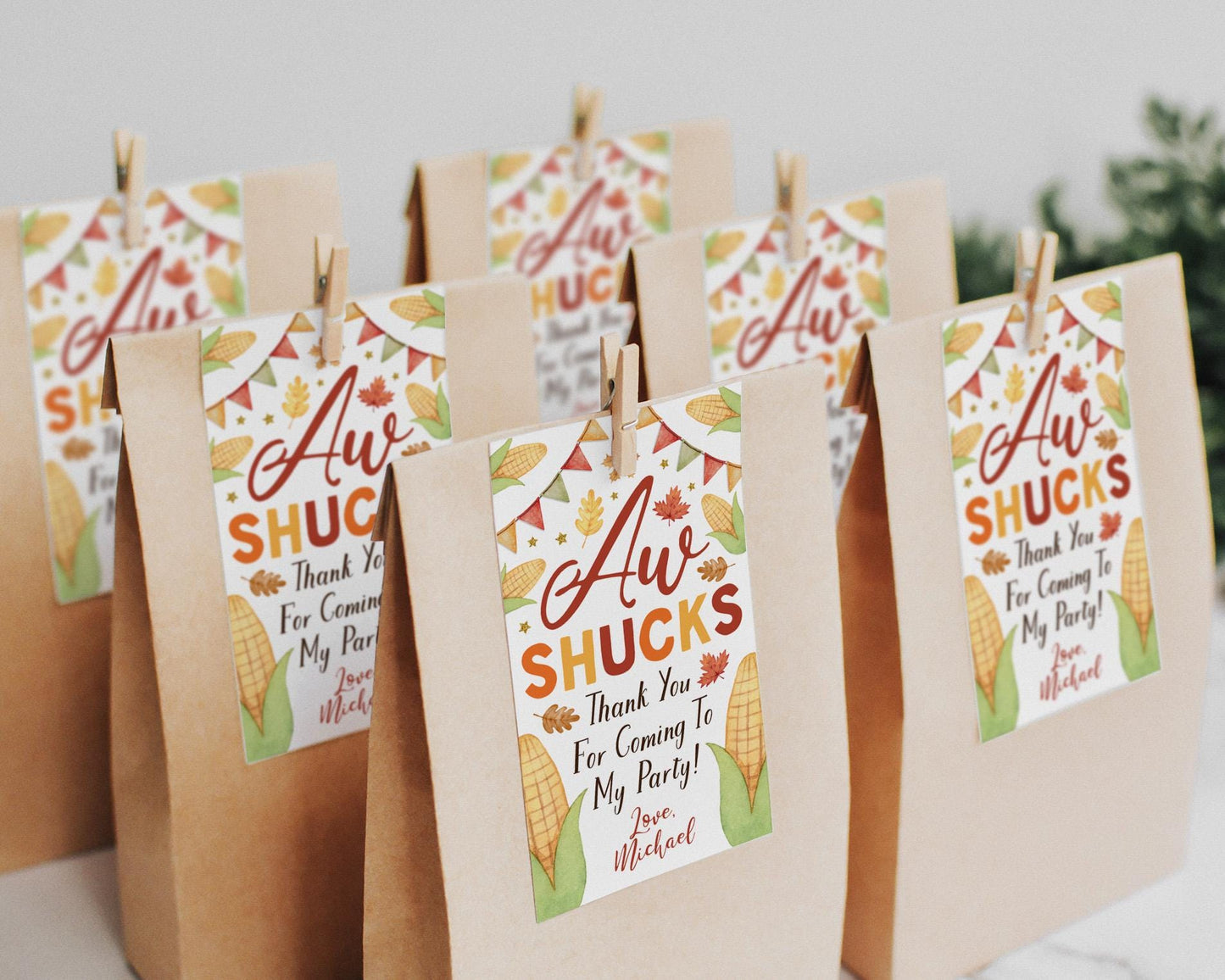 Corn Birthday Favor Tags Editable Template, Aw Shucks Corn Field Fall Autumn Party Thank You Treat Bag, Farm Corn Maze Gift Tags Printable