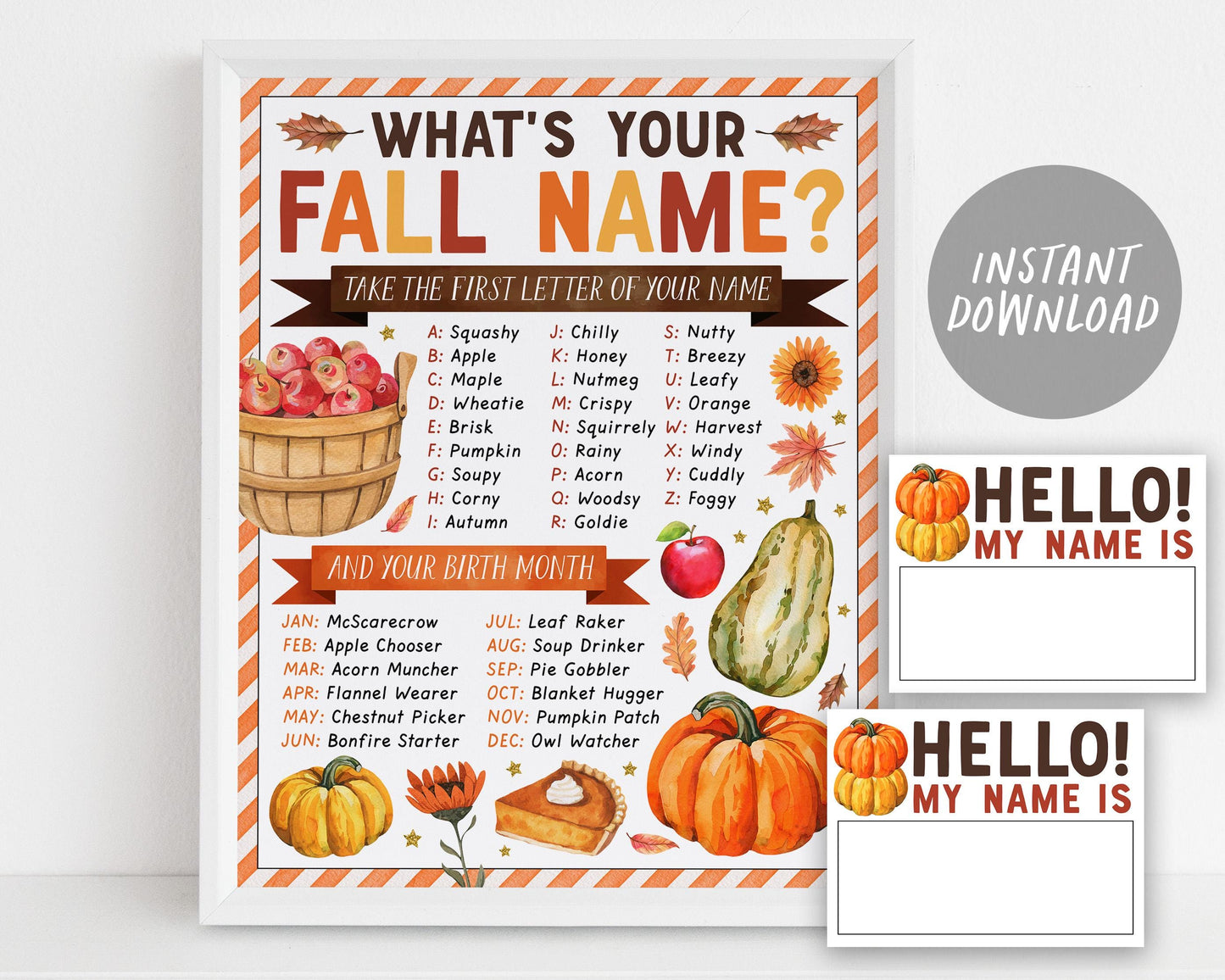 What's Your Fall Name Game With Name Tags And Sign, Fall Party Activit ...