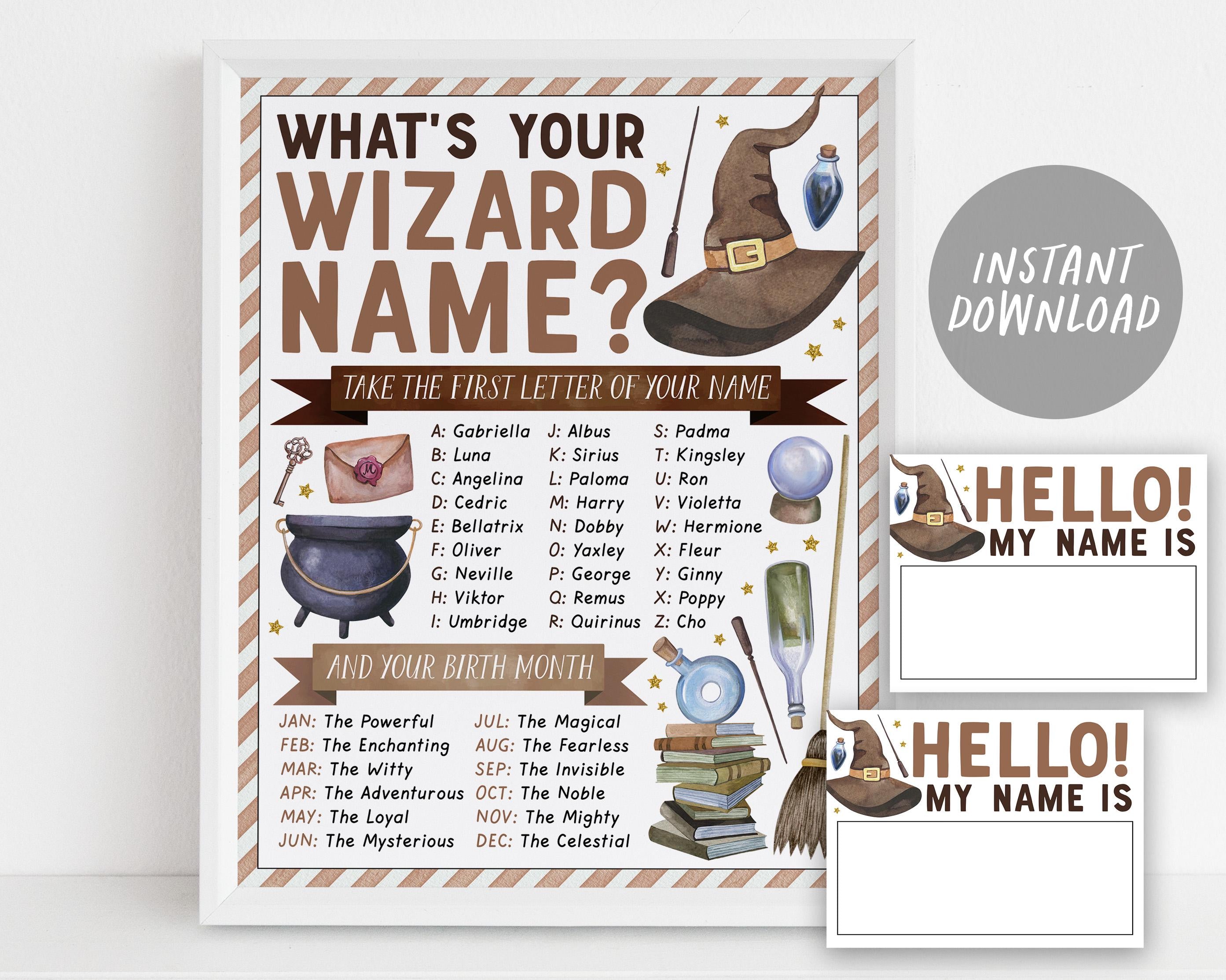 What's Your Wizard Name Game, Magical Wizard Birthday Party Activity W ...