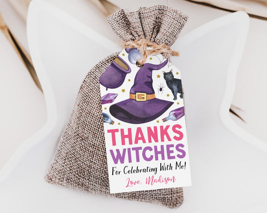 Witch Birthday Favor Tags Editable Template