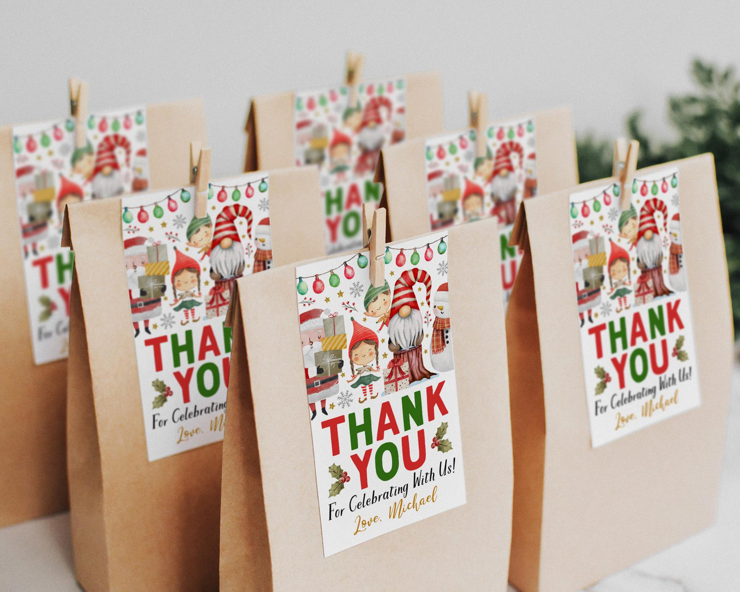 Christmas Birthday Favor Tags Editable Template, Santa's Crew Holiday Party Thank You Gift Tag, Party Treat Bag Favor Tag Merry Christmas