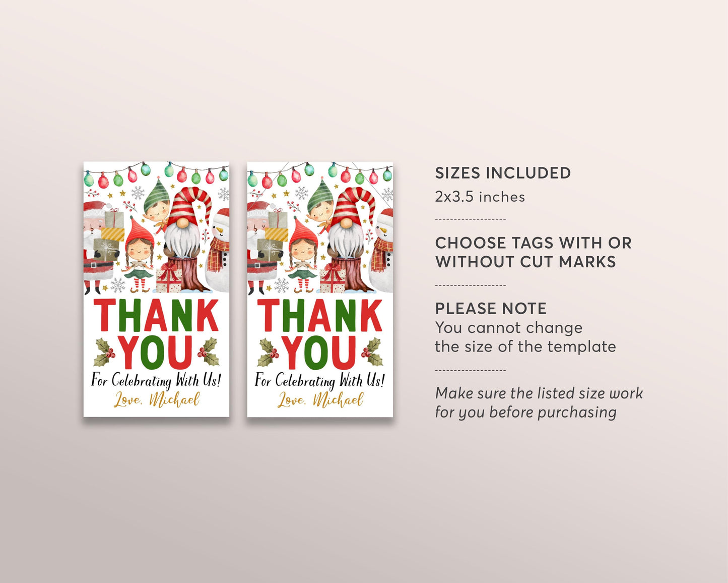 Christmas Birthday Favor Tags Editable Template, Santa's Crew Holiday Party Thank You Gift Tag, Party Treat Bag Favor Tag Merry Christmas