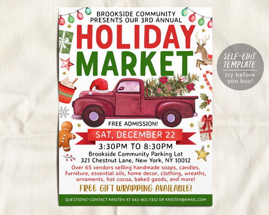 Holiday Market Flyer Editable Template